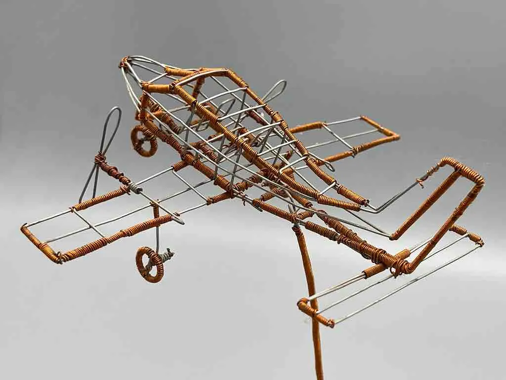 African Recycled Copper Wire Toy Airplane in Flight - Niger