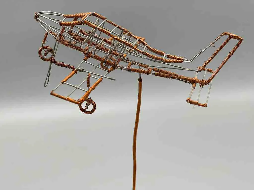 African Recycled Copper Wire Toy Airplane in Flight - Niger