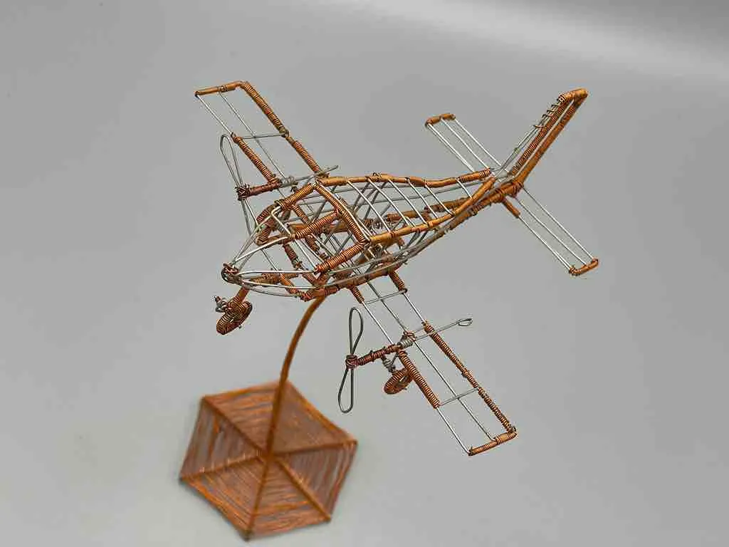 African Recycled Copper Wire Toy Airplane in Flight - Niger