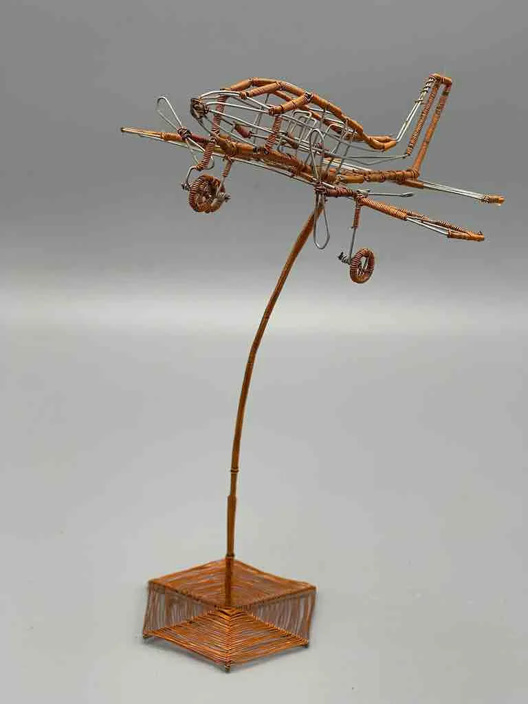 African Recycled Copper Wire Toy Airplane in Flight - Niger