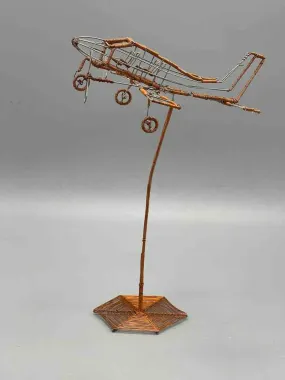 African Recycled Copper Wire Toy Airplane in Flight - Niger