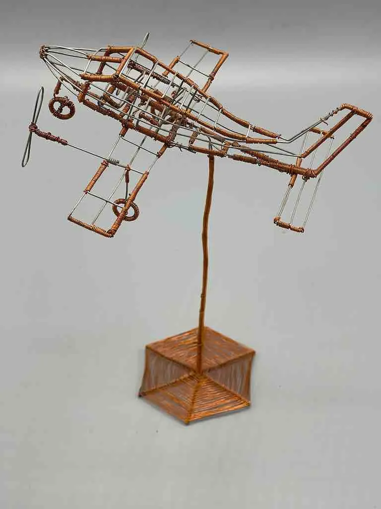 African Recycled Copper Wire Toy Airplane in Flight - Niger