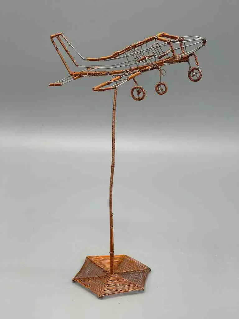 African Recycled Copper Wire Toy Airplane in Flight - Niger