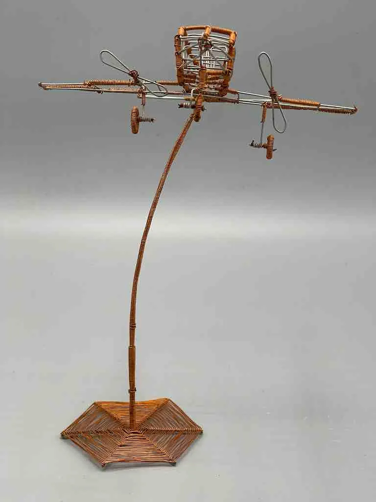 African Recycled Copper Wire Toy Airplane in Flight - Niger