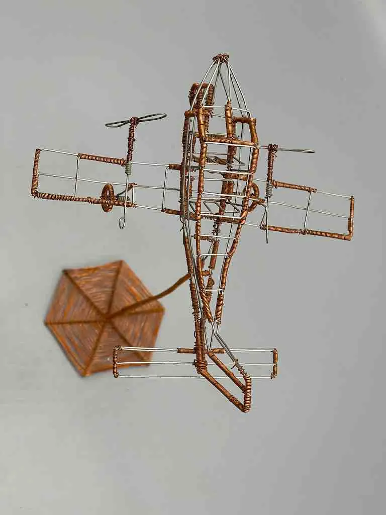 African Recycled Copper Wire Toy Airplane in Flight - Niger