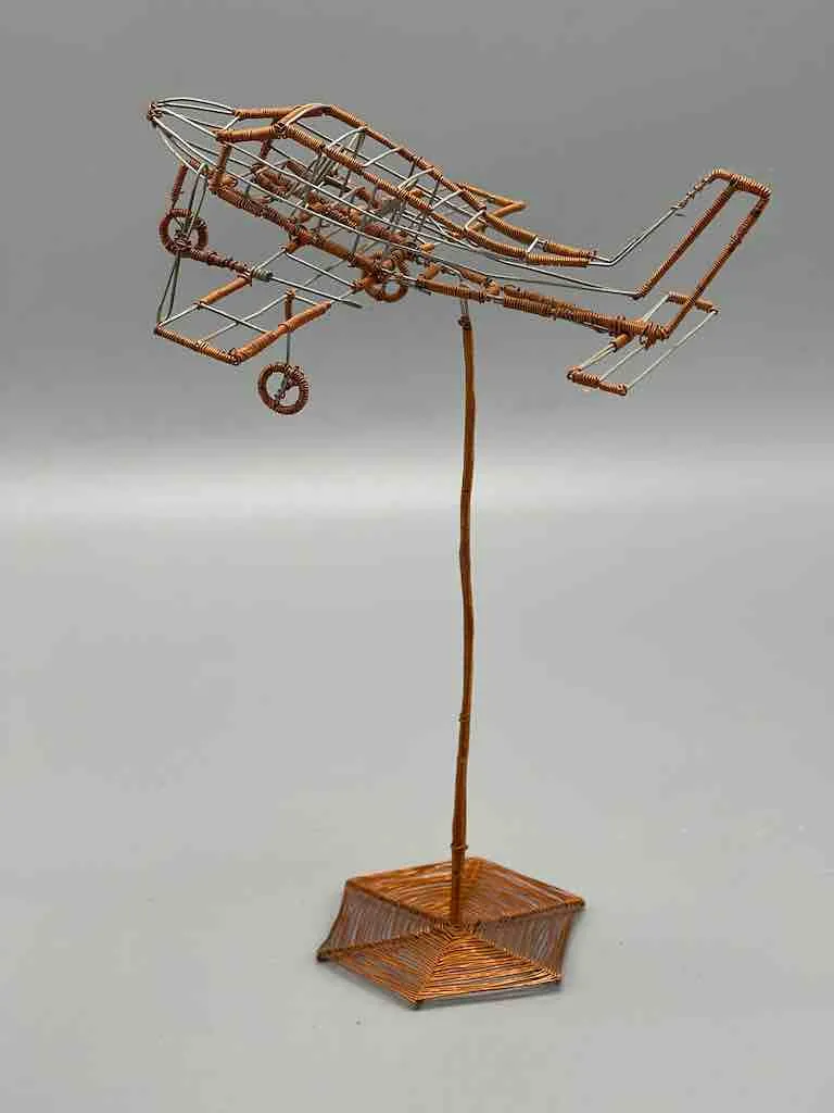 African Recycled Copper Wire Toy Airplane in Flight - Niger