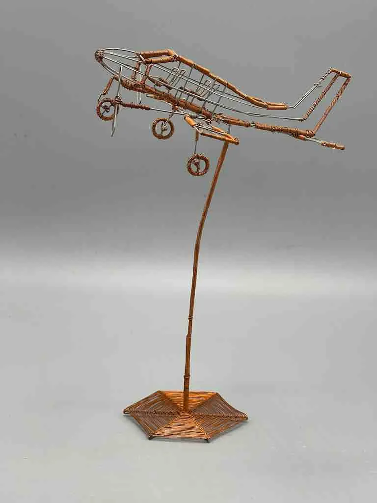 African Recycled Copper Wire Toy Airplane in Flight - Niger