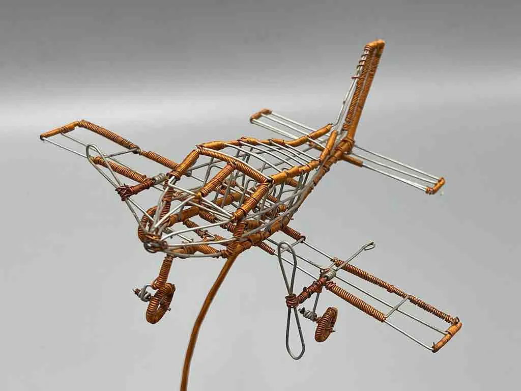 African Recycled Copper Wire Toy Airplane in Flight - Niger