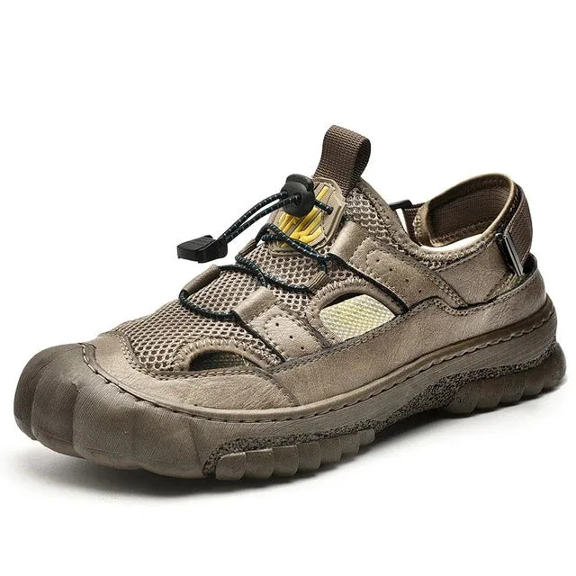 Cuzcare Men Hollow-out Anti-collision Sandals Back Velcro Casual Summer