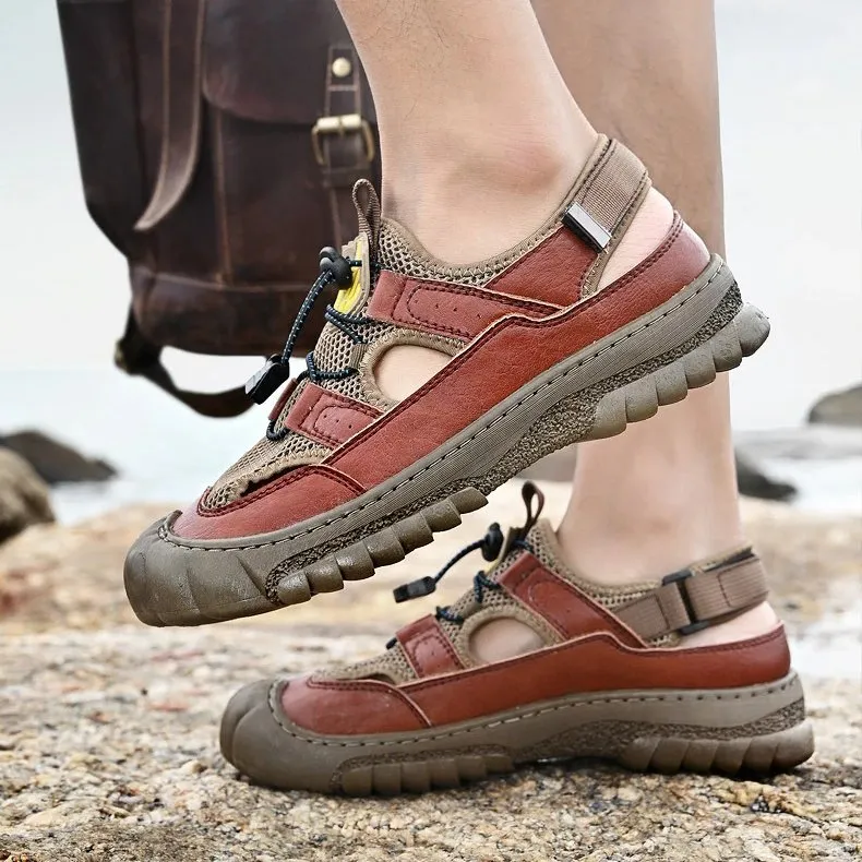Cuzcare Men Hollow-out Anti-collision Sandals Back Velcro Casual Summer