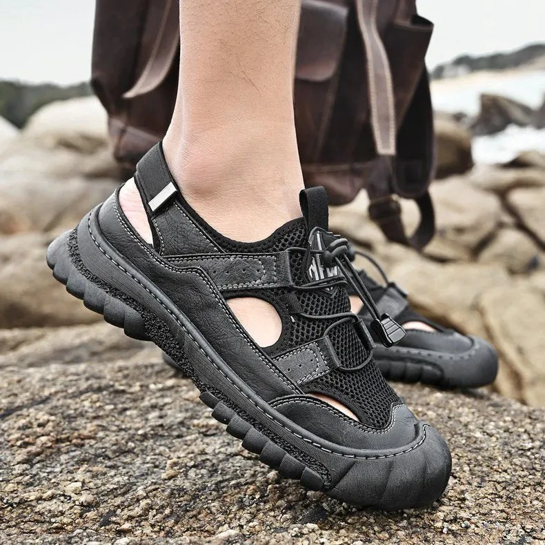 Cuzcare Men Hollow-out Anti-collision Sandals Back Velcro Casual Summer