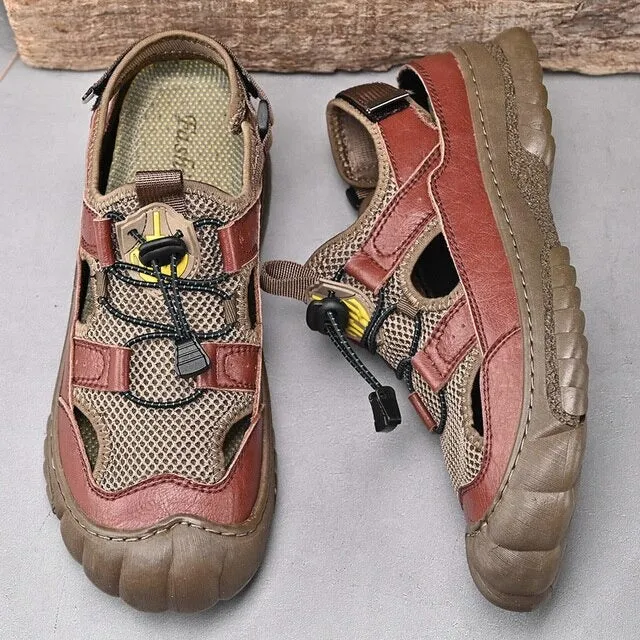 Cuzcare Men Hollow-out Anti-collision Sandals Back Velcro Casual Summer
