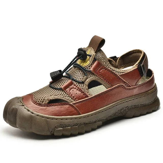 Cuzcare Men Hollow-out Anti-collision Sandals Back Velcro Casual Summer