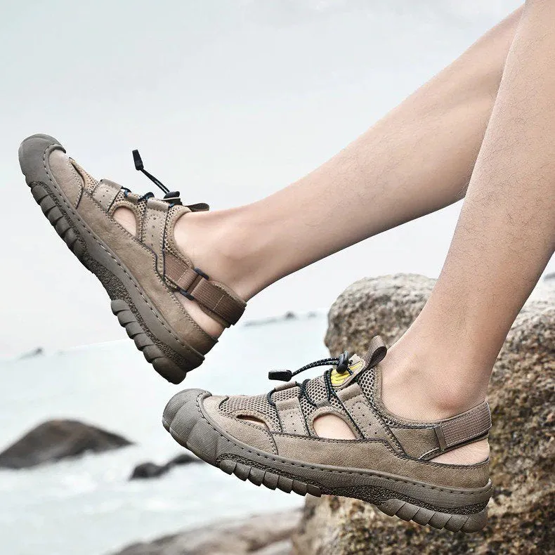 Cuzcare Men Hollow-out Anti-collision Sandals Back Velcro Casual Summer