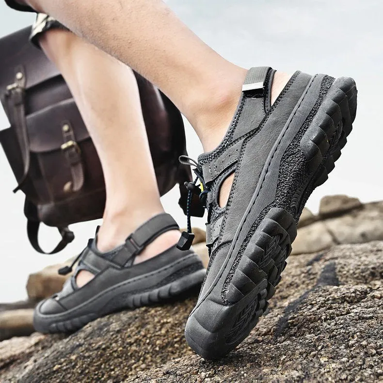 Cuzcare Men Hollow-out Anti-collision Sandals Back Velcro Casual Summer