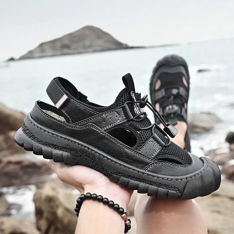 Cuzcare Men Hollow-out Anti-collision Sandals Back Velcro Casual Summer