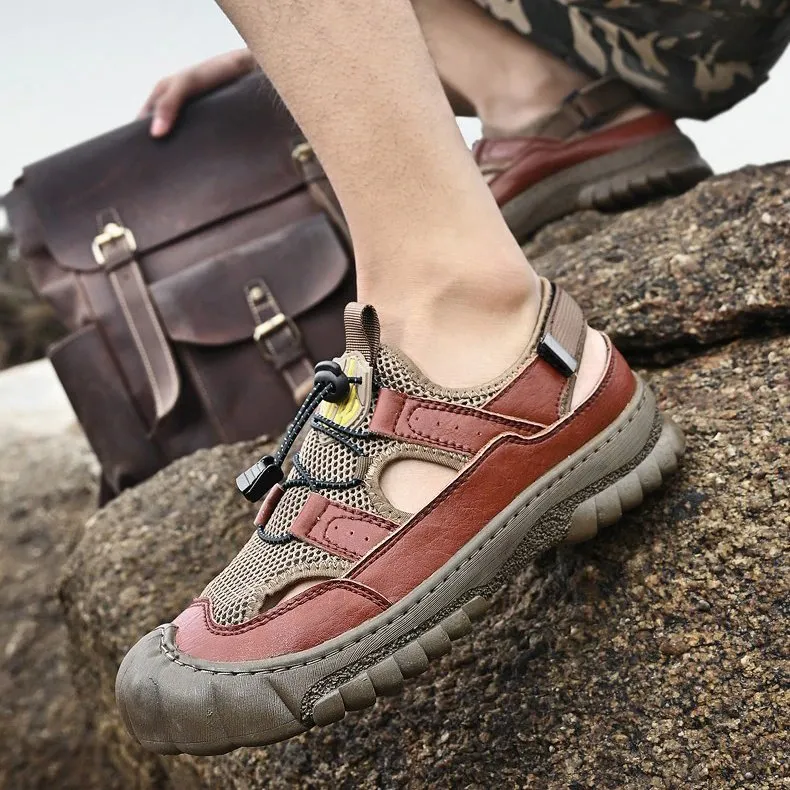 Cuzcare Men Hollow-out Anti-collision Sandals Back Velcro Casual Summer