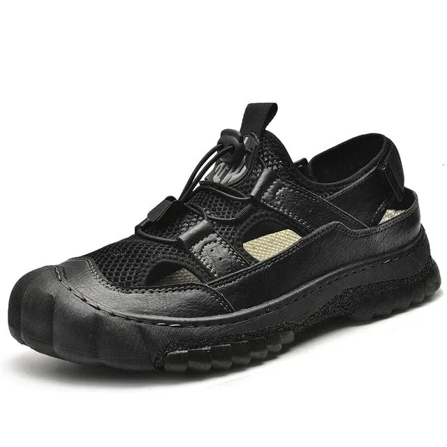 Cuzcare Men Hollow-out Anti-collision Sandals Back Velcro Casual Summer