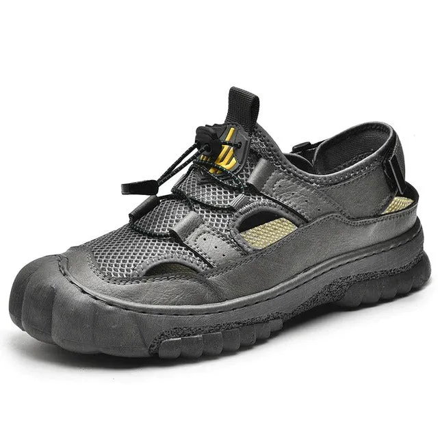 Cuzcare Men Hollow-out Anti-collision Sandals Back Velcro Casual Summer