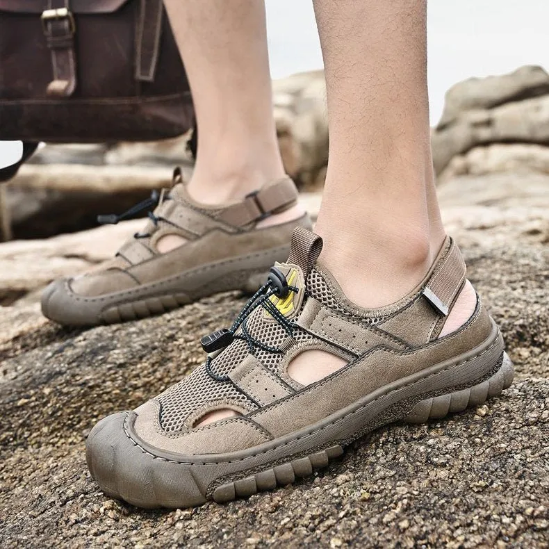 Cuzcare Men Hollow-out Anti-collision Sandals Back Velcro Casual Summer