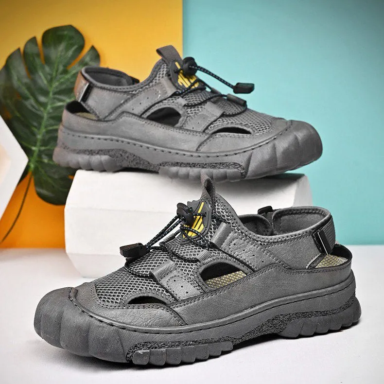 Cuzcare Men Hollow-out Anti-collision Sandals Back Velcro Casual Summer
