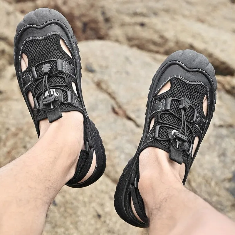 Cuzcare Men Hollow-out Anti-collision Sandals Back Velcro Casual Summer
