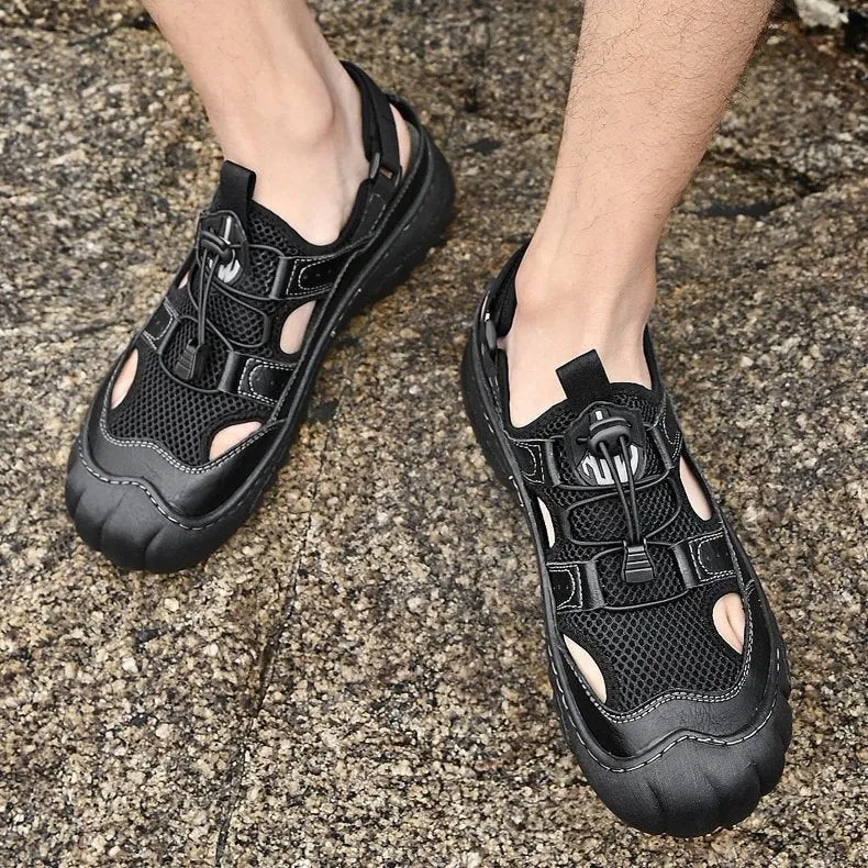 Cuzcare Men Hollow-out Anti-collision Sandals Back Velcro Casual Summer