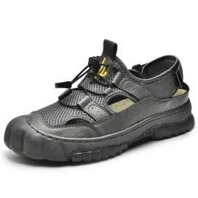Cuzcare Men Hollow-out Anti-collision Sandals Back Velcro Casual Summer