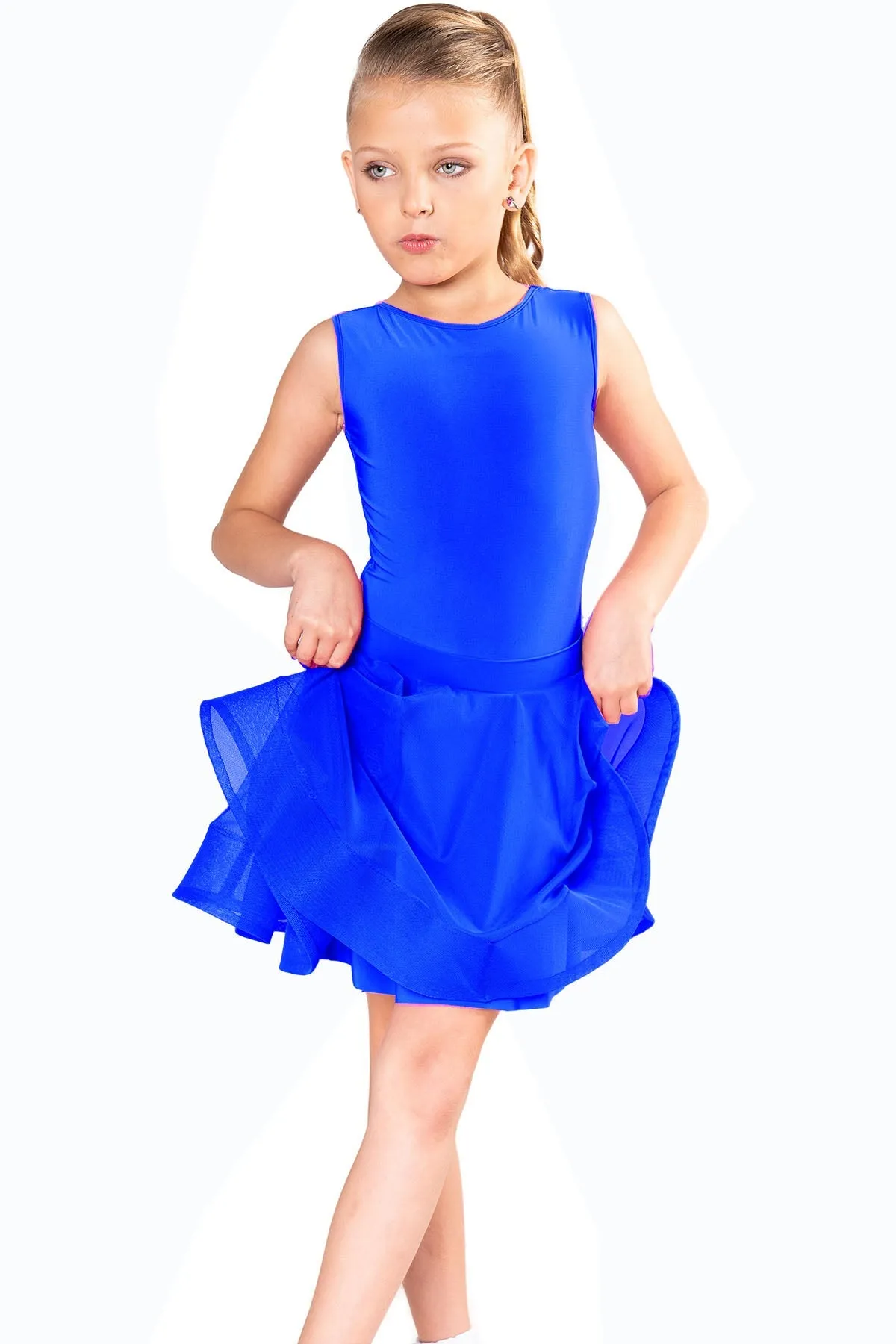 Dance America JR-S1 Girls Regulation Lace, Mesh, or Burnout Velvet Latin Dance Skirt with Adjustable Back Bow in Stock