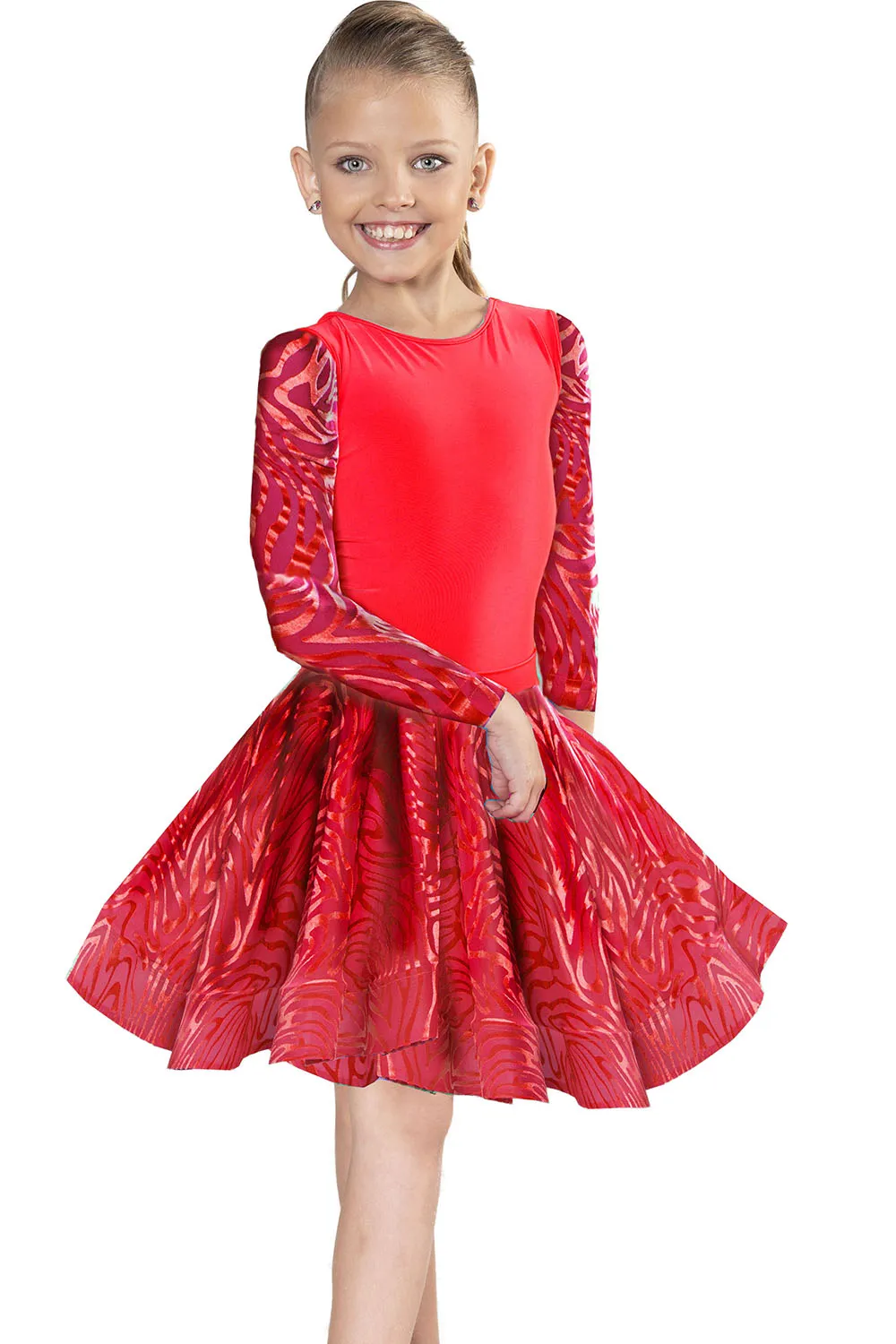 Dance America JR-S1 Girls Regulation Lace, Mesh, or Burnout Velvet Latin Dance Skirt with Adjustable Back Bow in Stock