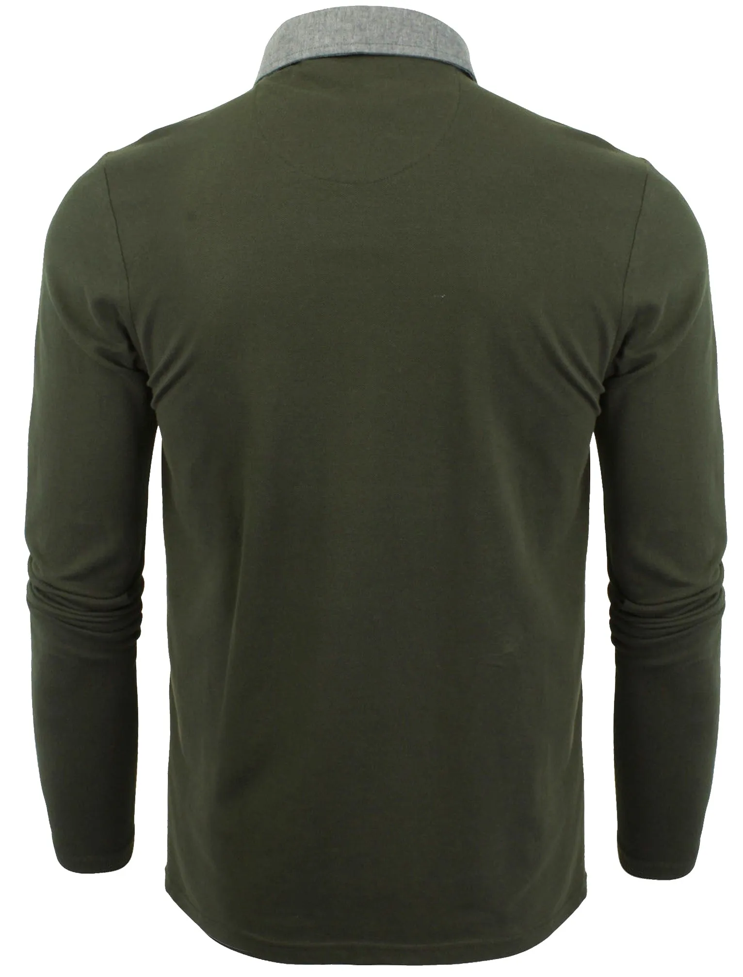 Herae Chambray Collar Long Sleeve Polo Shirt in Khaki