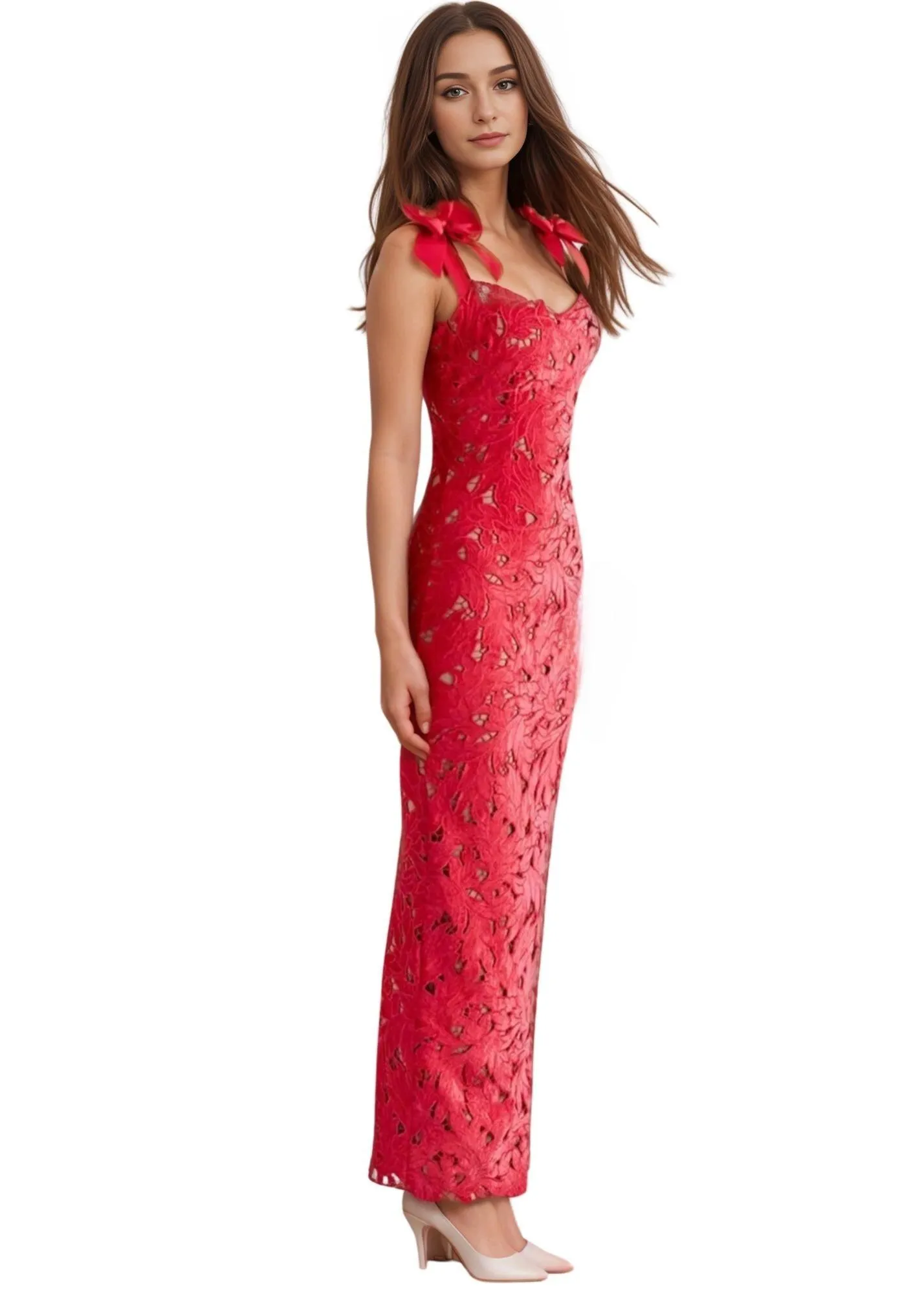 Sexy Bows Lace Maxi Dress For Women Fashion Sleeveless Backless Bodycon Birthday Club Party Long Dress