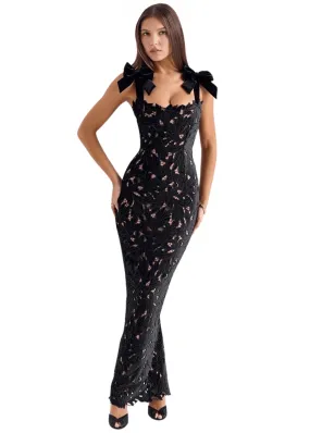 Sexy Bows Lace Maxi Dress For Women Fashion Sleeveless Backless Bodycon Birthday Club Party Long Dress