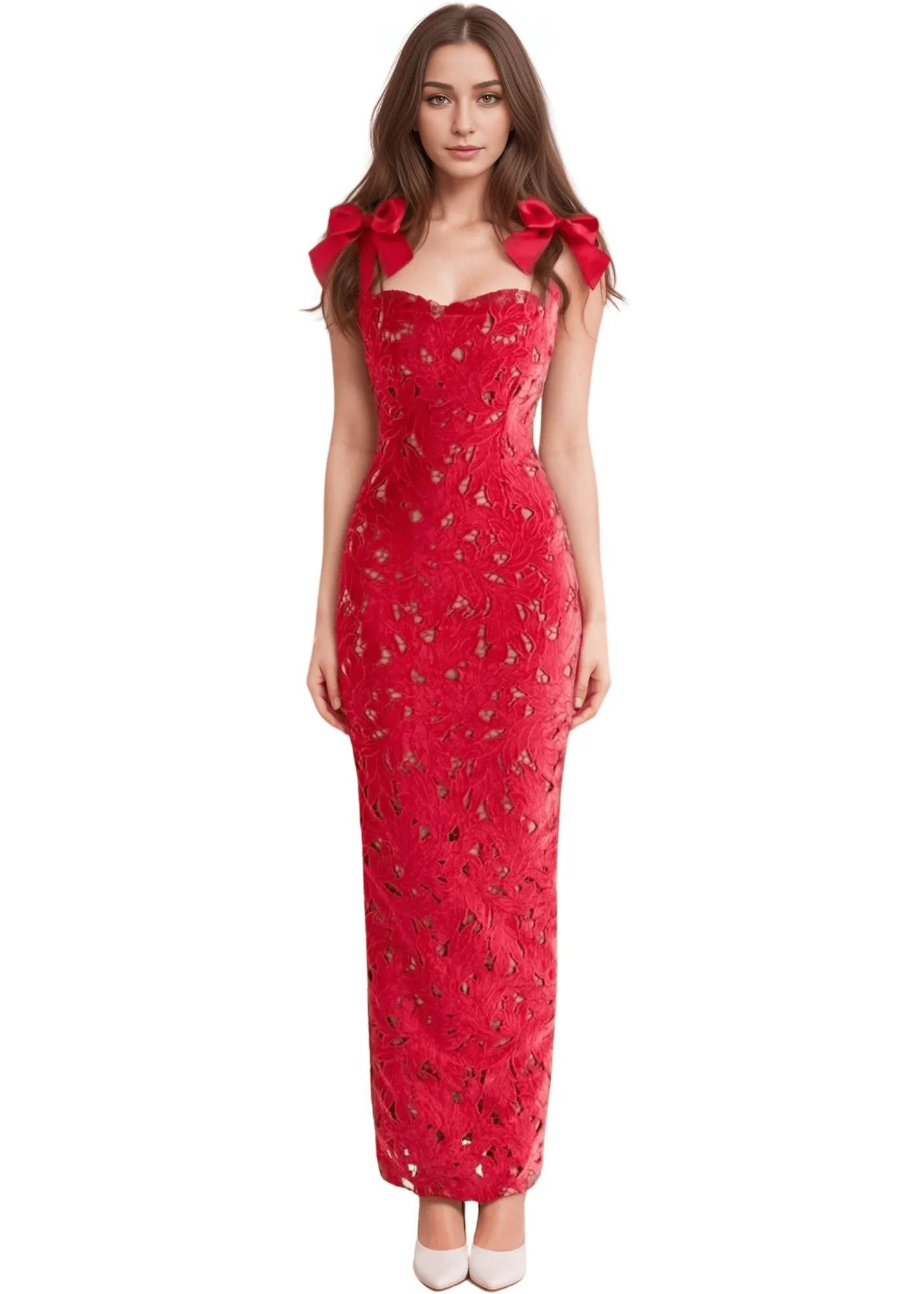 Sexy Bows Lace Maxi Dress For Women Fashion Sleeveless Backless Bodycon Birthday Club Party Long Dress