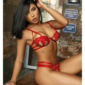 Ultra Sexy Strappy Red Lingerie Set